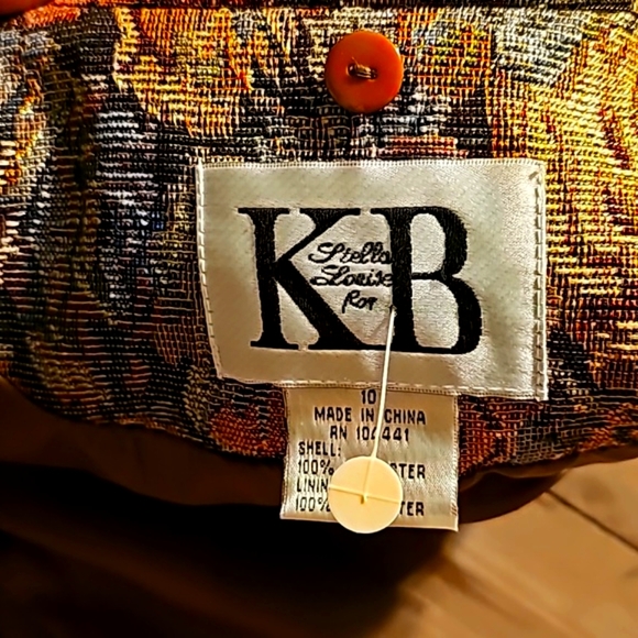 Designer Long Coat w/Matching Skirt by K.B., Sz 10, Sparkly Rose/Brown Floral - Picture 13 of 13